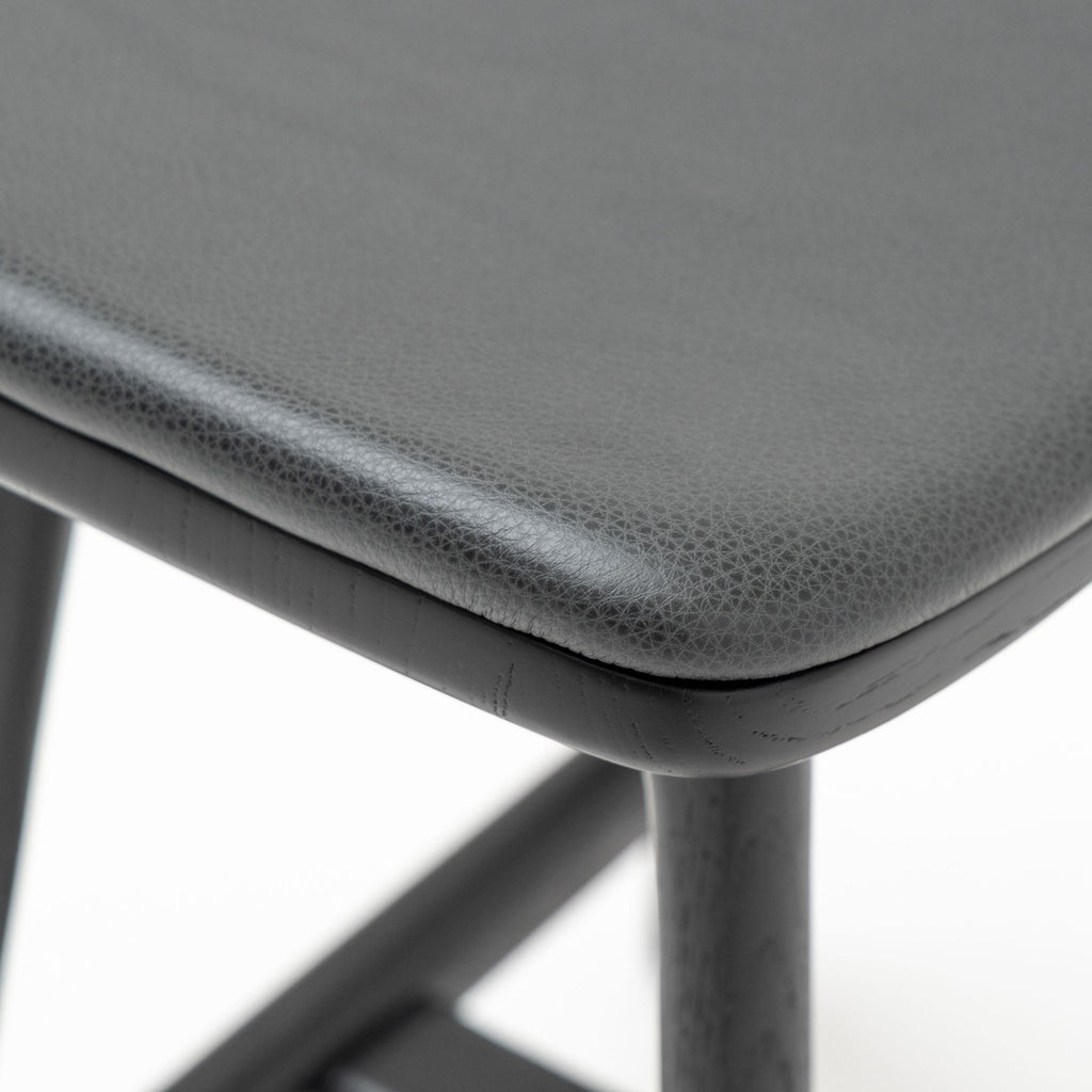 Odd Low Stool - Black Oak & Charcoal Leather - Bar & Counter Stools Tolv Loom Collection Dubai