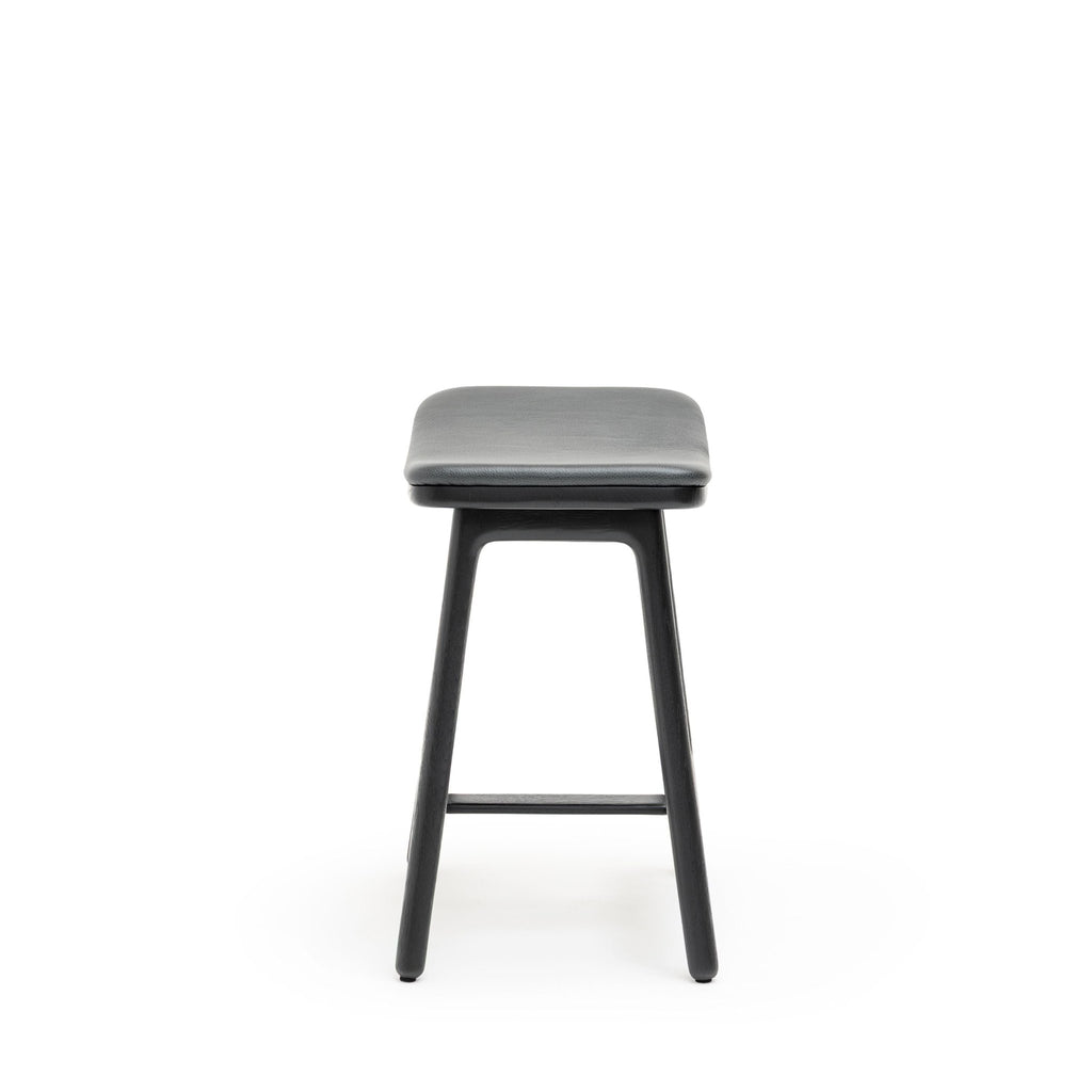 Odd Low Stool - Black Oak & Charcoal Leather - Bar & Counter Stools Tolv Loom Collection Dubai