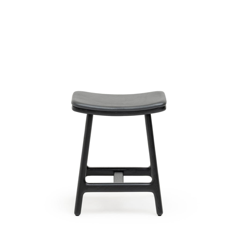 Odd Low Stool - Black Oak & Charcoal Leather - Bar & Counter Stools Tolv Loom Collection Dubai
