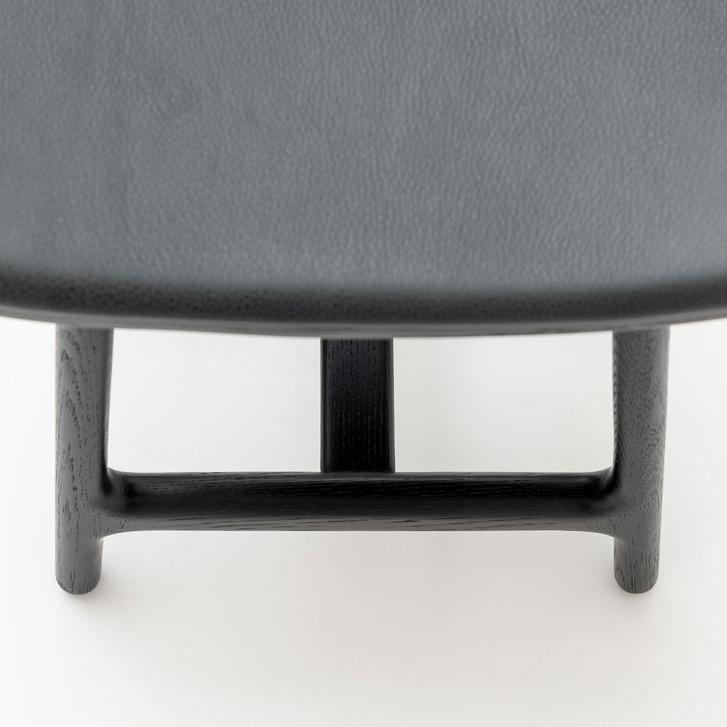 Odd Low Stool - Black Oak & Charcoal Leather - Bar & Counter Stools Tolv Loom Collection Dubai