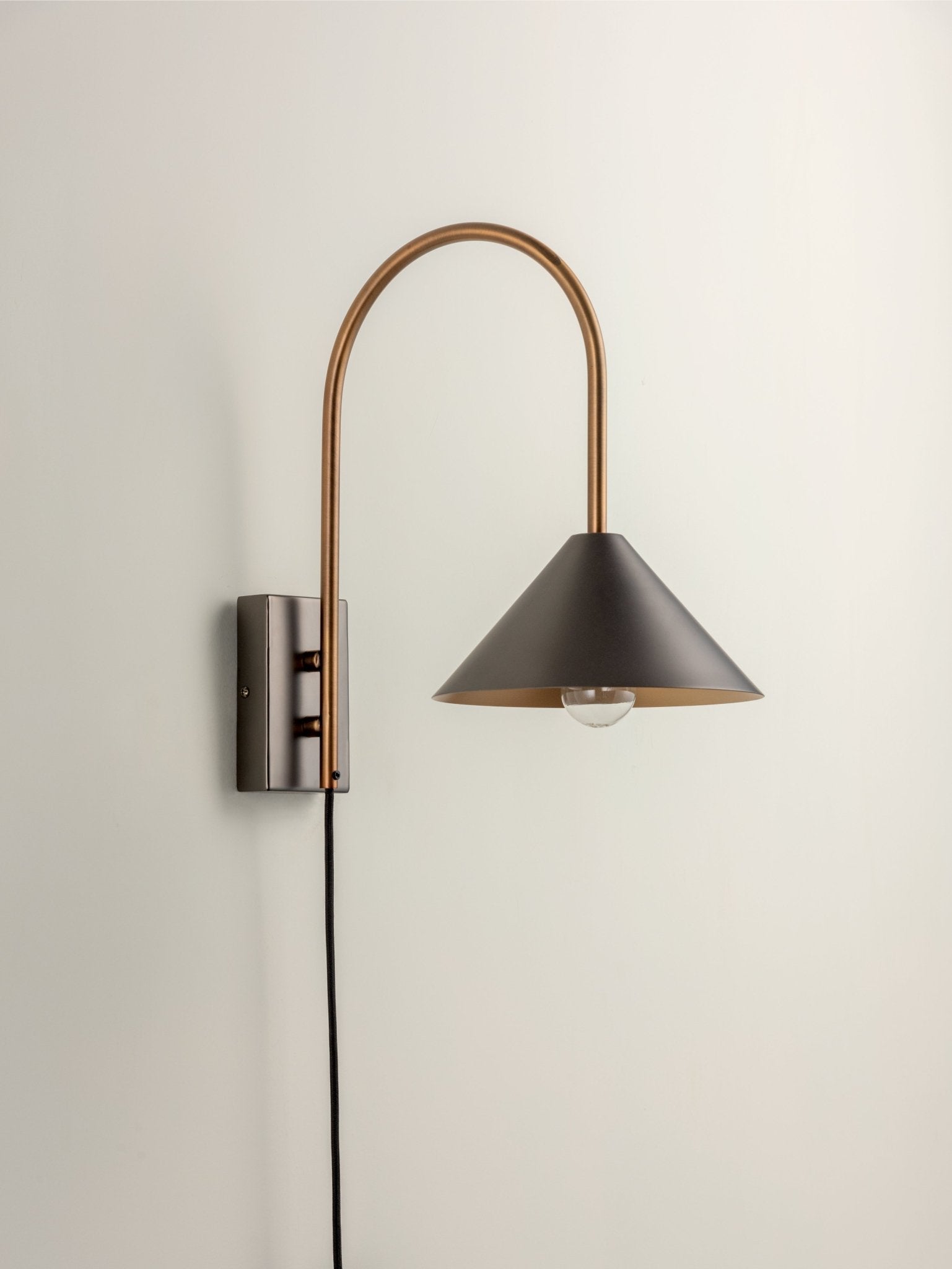 Orta 1 Light Antique Silver And Burnish Brass Cone Wall Light Loom Collection