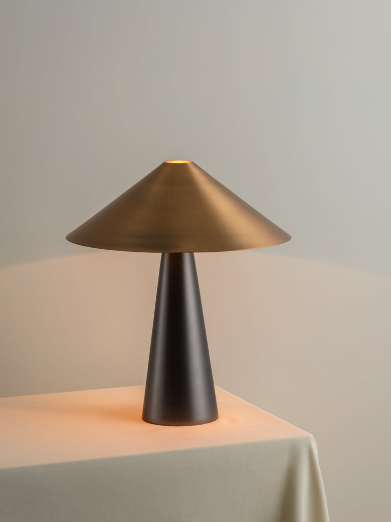 Orta - 1 Light Antique Silver And Burnished Brass Cone Table Lamp.