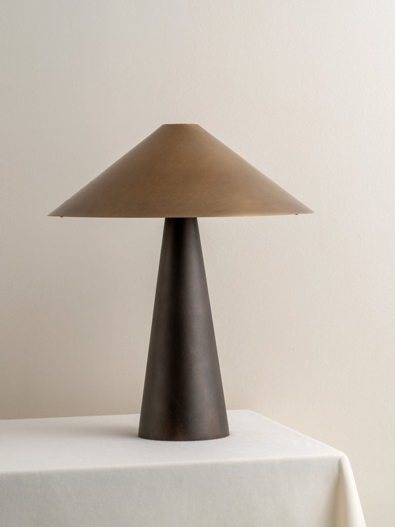 Orta - Aged Brass And Bronze Cone Table Lamp.