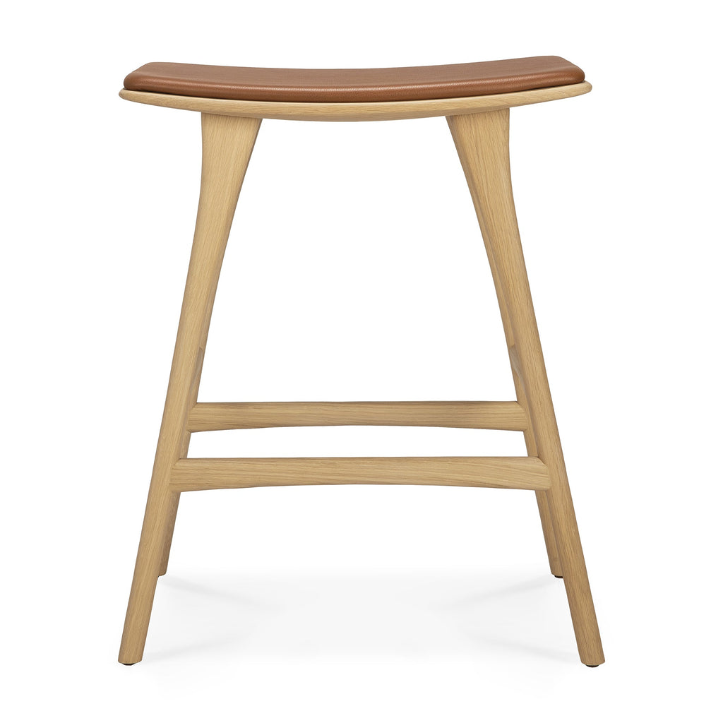 Osso Counter Stool - Varnished Oak - Cognac Leather - Loom Collection