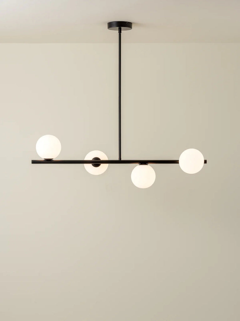 Perch - 4 Light Matt Black And Opal Pendant Bar - Loom Collection