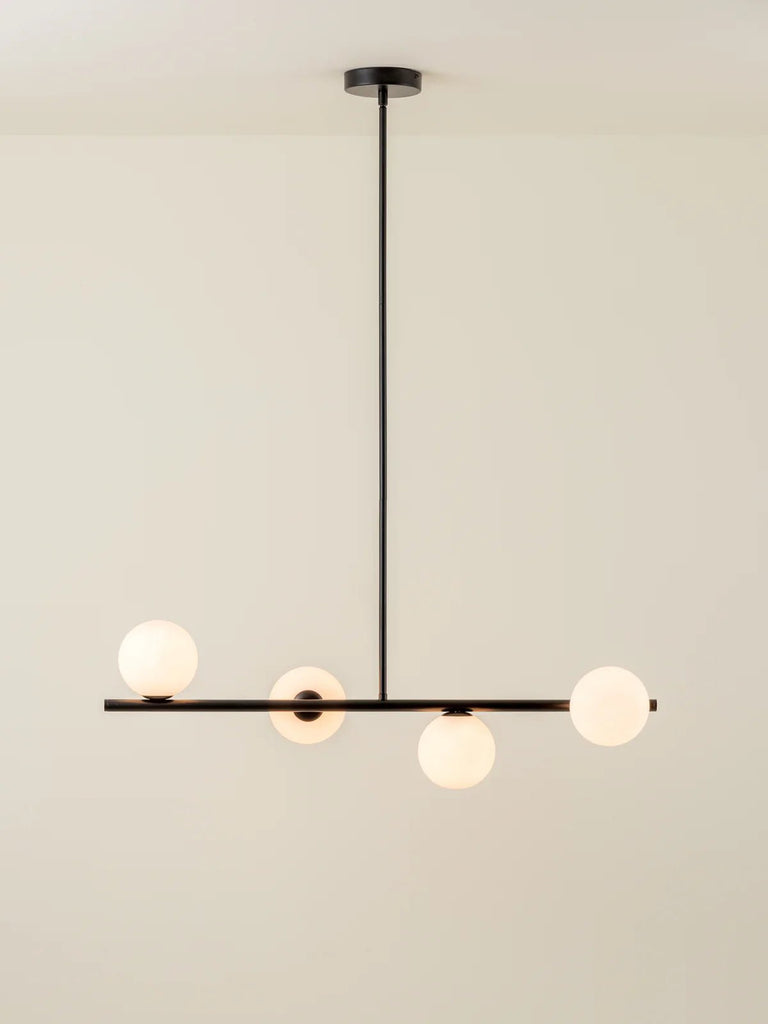 Perch - 4 Light Matt Black And Opal Pendant Bar - Loom Collection