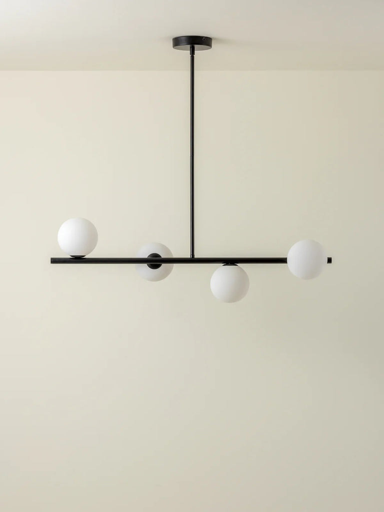 Perch - 4 Light Matt Black And Opal Pendant Bar - Loom Collection