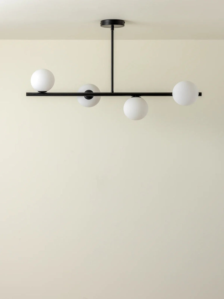 Perch - 4 Light Matt Black And Opal Pendant Bar - Loom Collection