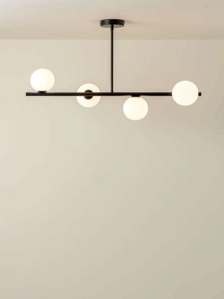 Perch - 4 Light Matt Black And Opal Pendant Bar - Loom Collection