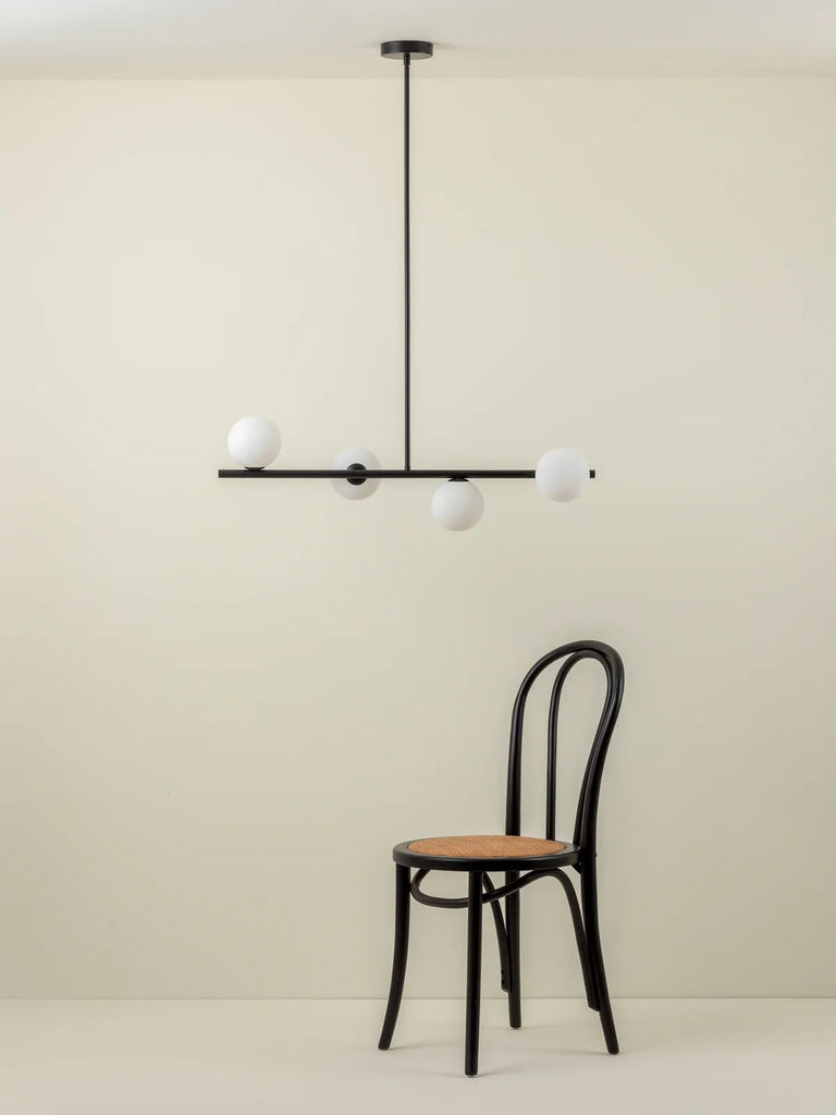 Perch - 4 Light Matt Black And Opal Pendant Bar - Loom Collection