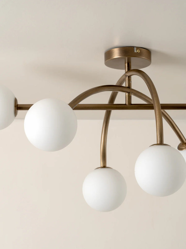 Perry - 6 Light Aged Brass And Opal Flush Pendant - Loom Collection