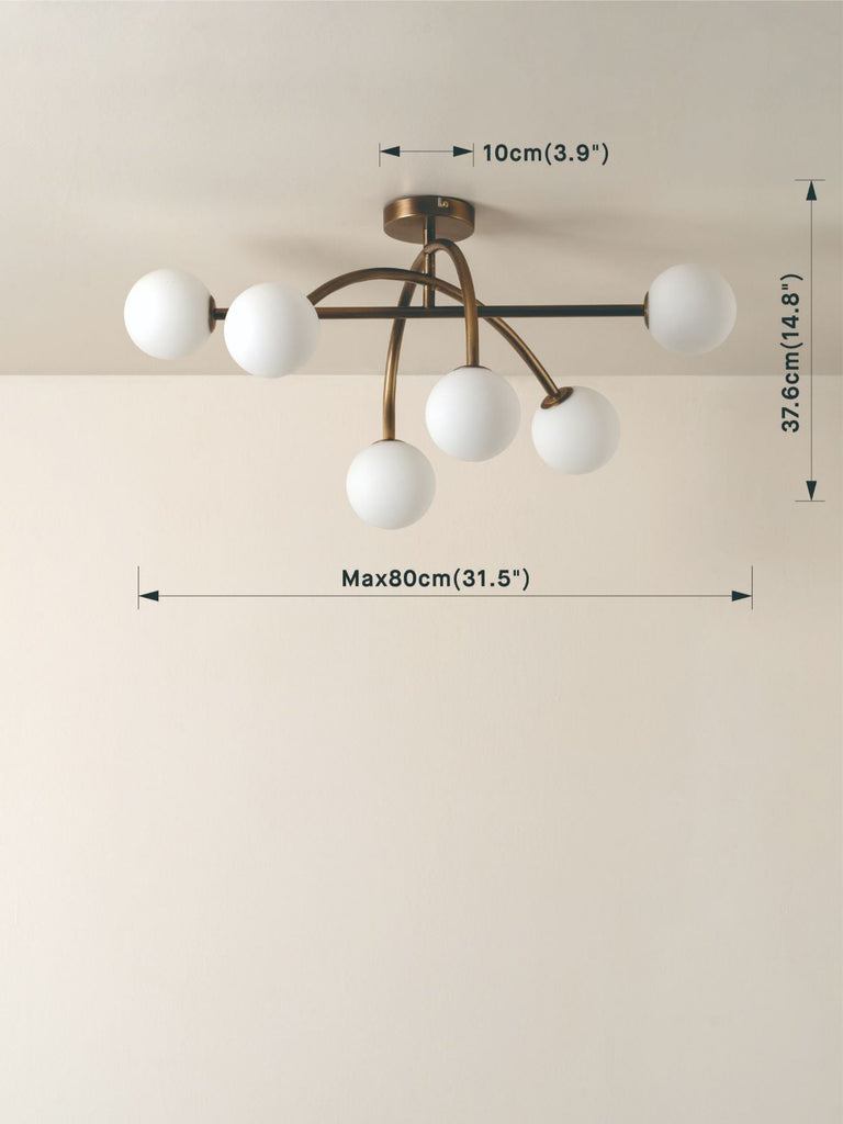 Perry - 6 Light Aged Brass And Opal Flush Pendant - Loom Collection