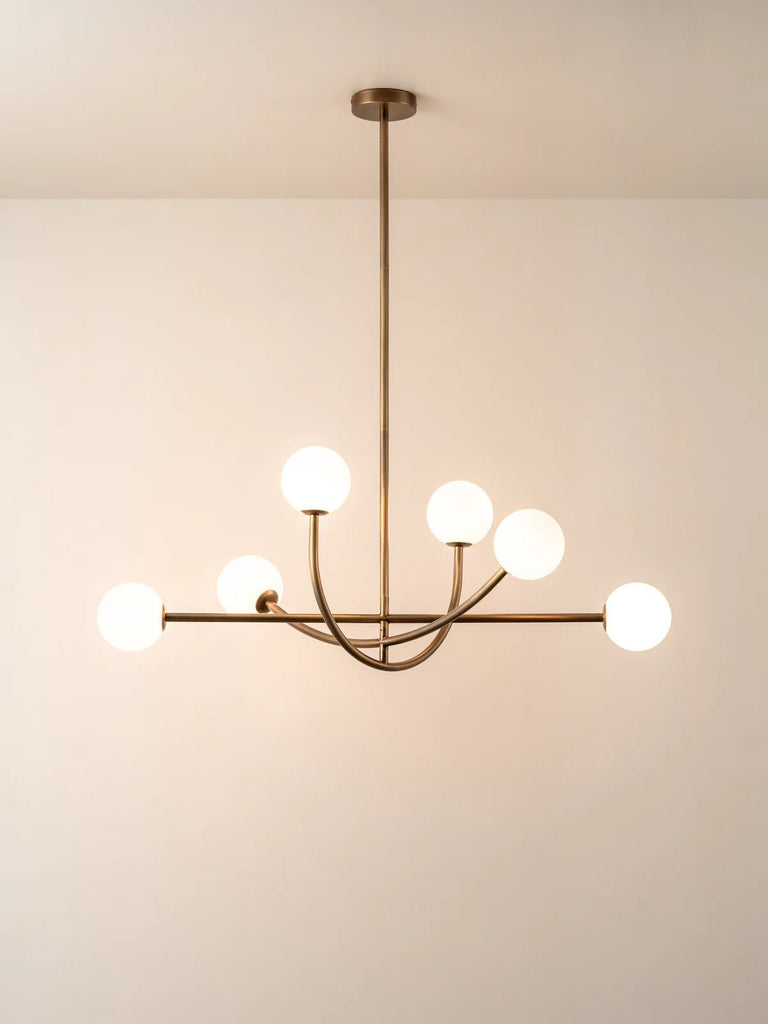 Perry - 6 Light Aged Brass And Opal Pendant - Loom Collection