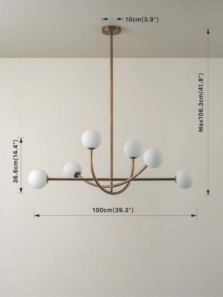 Perry - 6 Light Aged Brass And Opal Pendant - Loom Collection