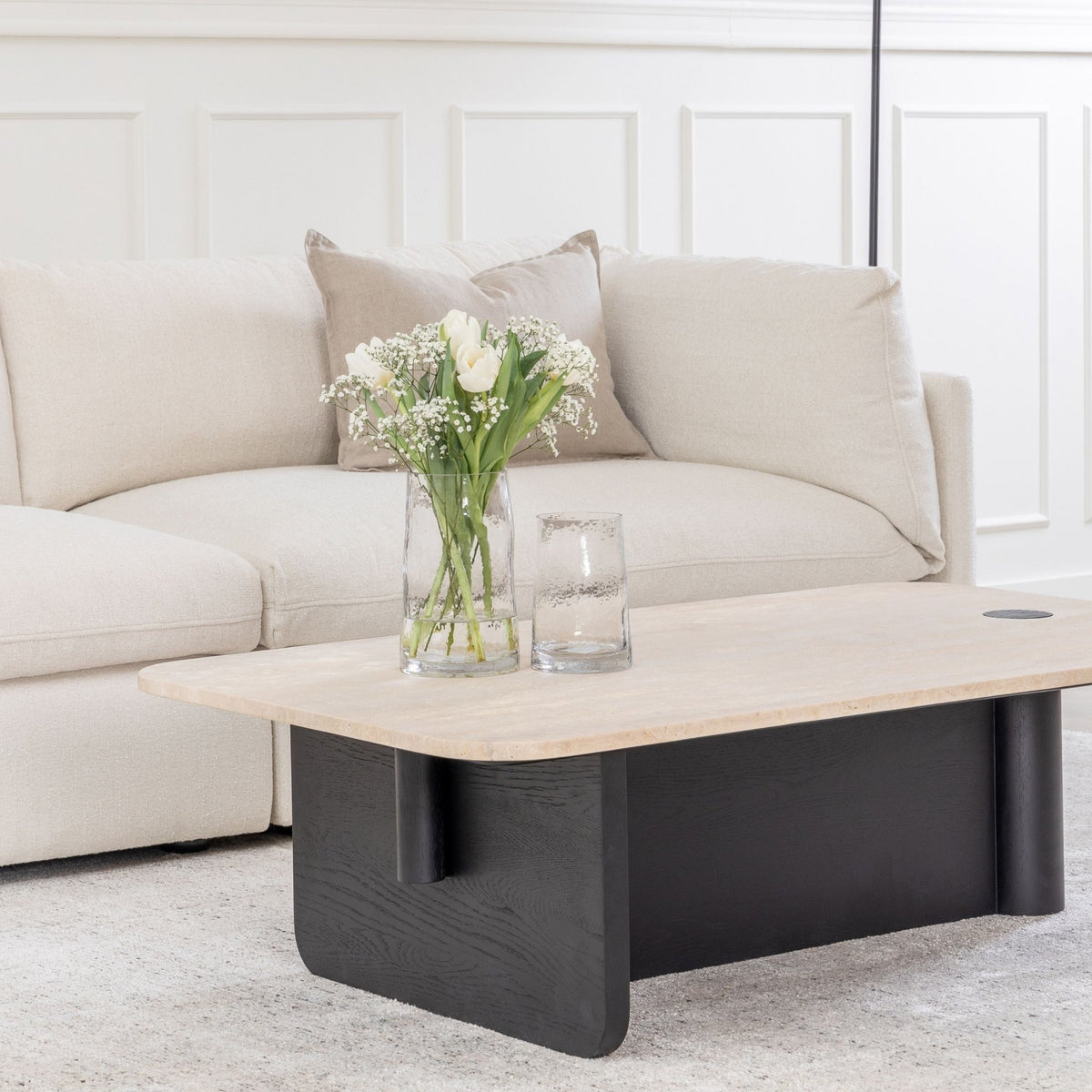 Pivot Coffee Table - Black Oak & Travertine - Coffee Tables Natadora Loom Collection Dubai