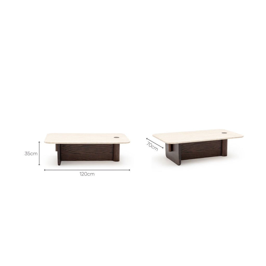 Pivot Coffee Table - Espresso Oak & Travertine - Coffee Tables Natadora Loom Collection Dubai