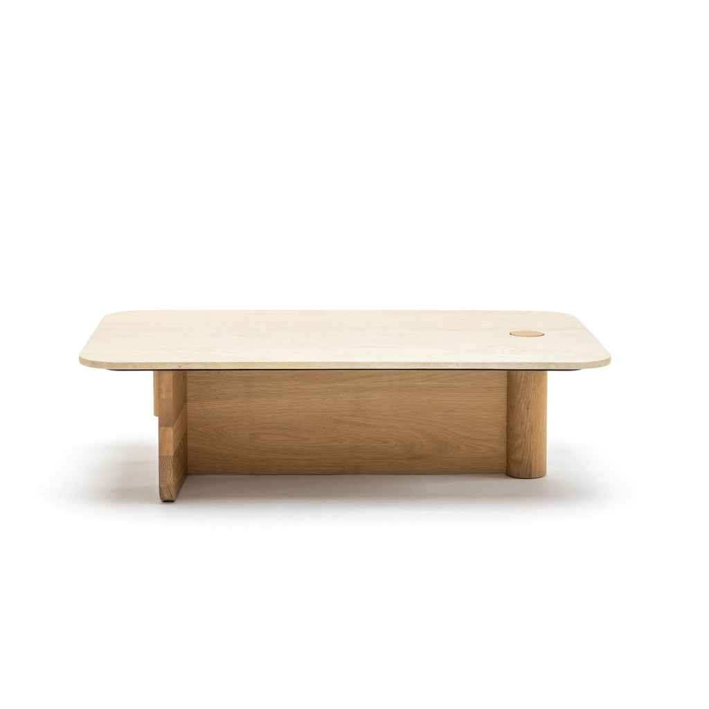Pivot Coffee Table - Light Oak & Travertine - Coffee Tables Natadora Loom Collection Dubai