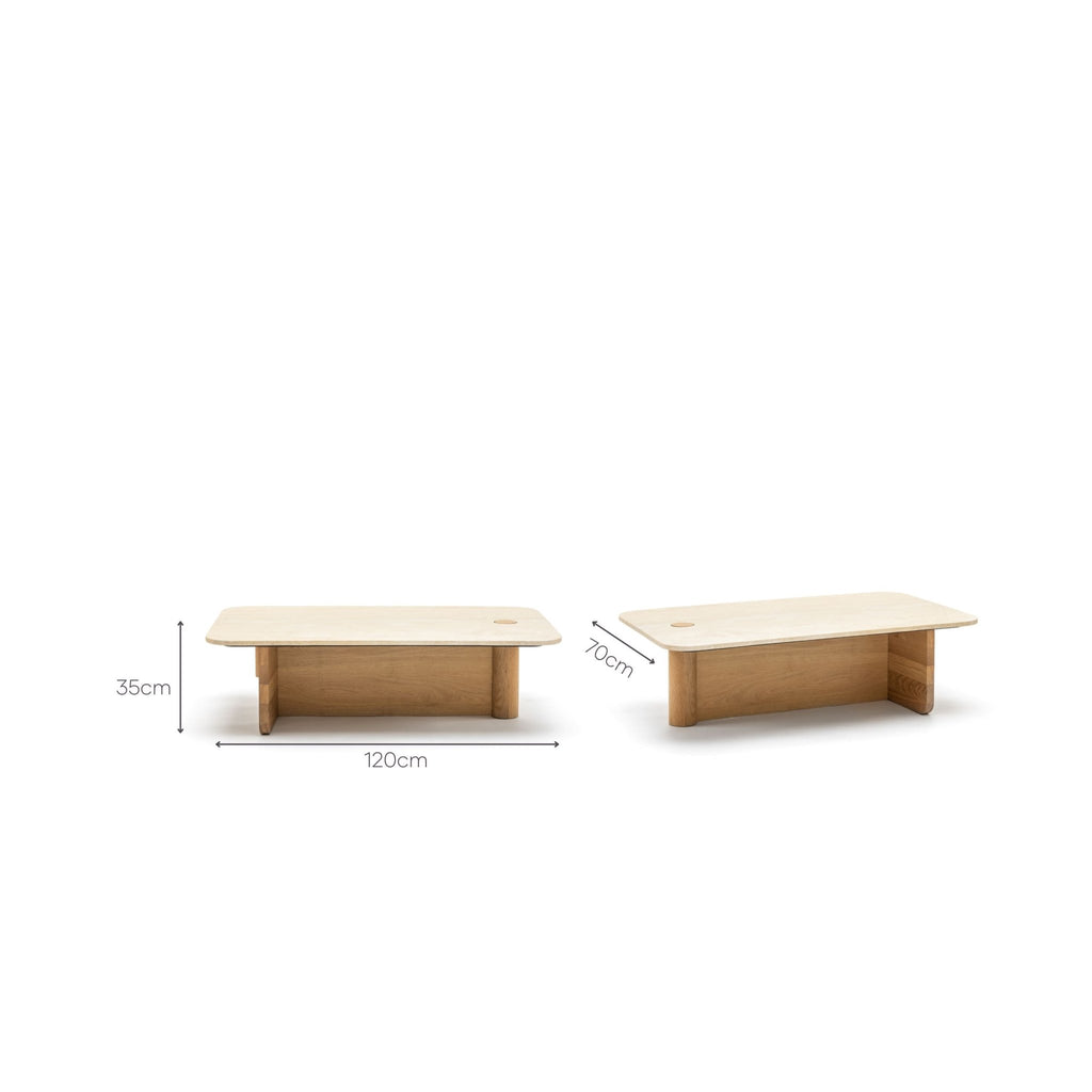 Pivot Coffee Table - Light Oak & Travertine - Coffee Tables Natadora Loom Collection Dubai
