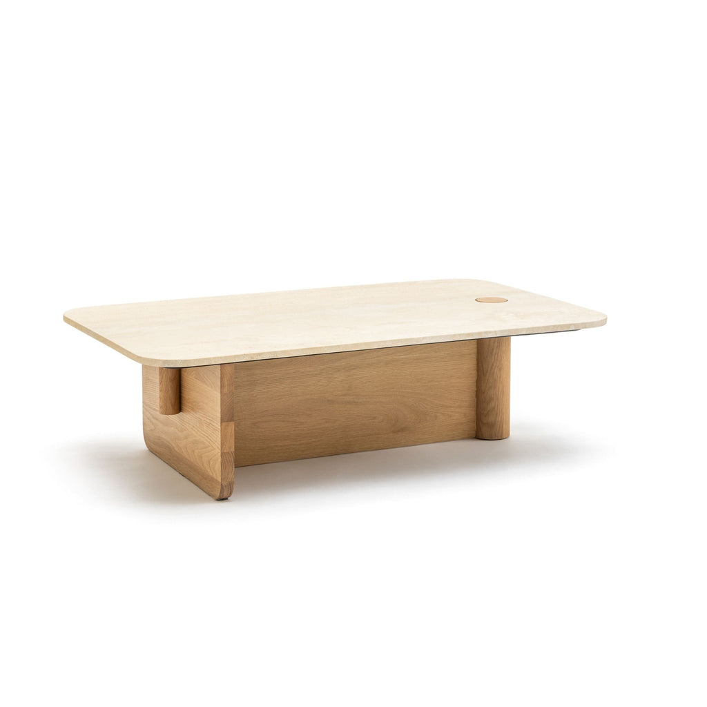 Pivot Coffee Table - Light Oak & Travertine - Coffee Tables Natadora Loom Collection Dubai