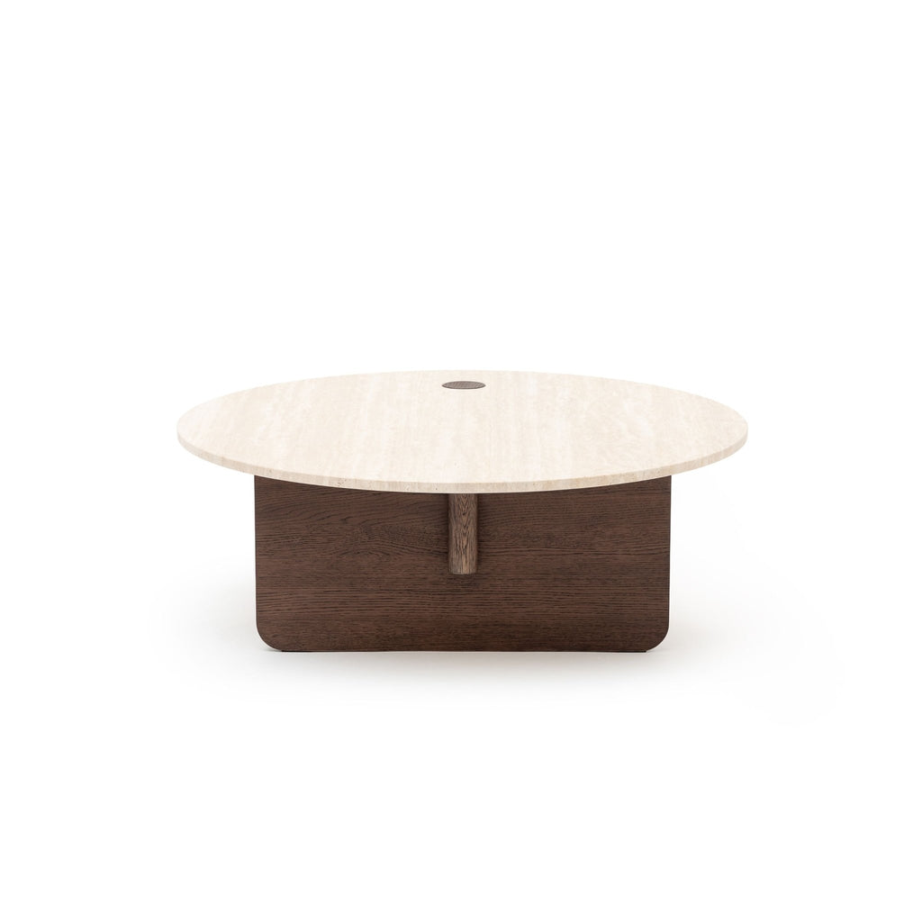 Pivot Round Coffee Table - Espresso Oak & Travertine - Coffee Tables Natadora Loom Collection Dubai