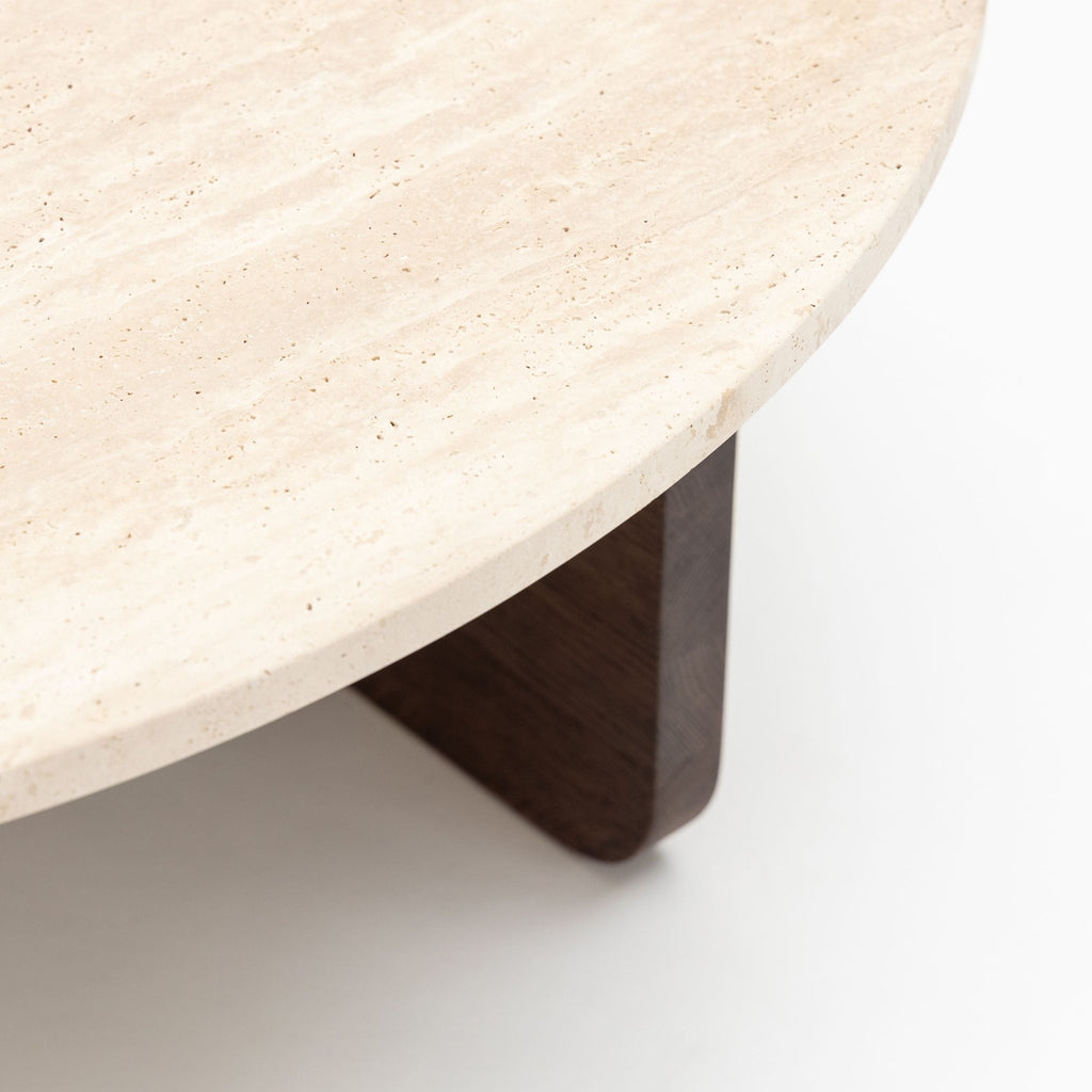 Pivot Round Coffee Table - Espresso Oak & Travertine - Coffee Tables Natadora Loom Collection Dubai
