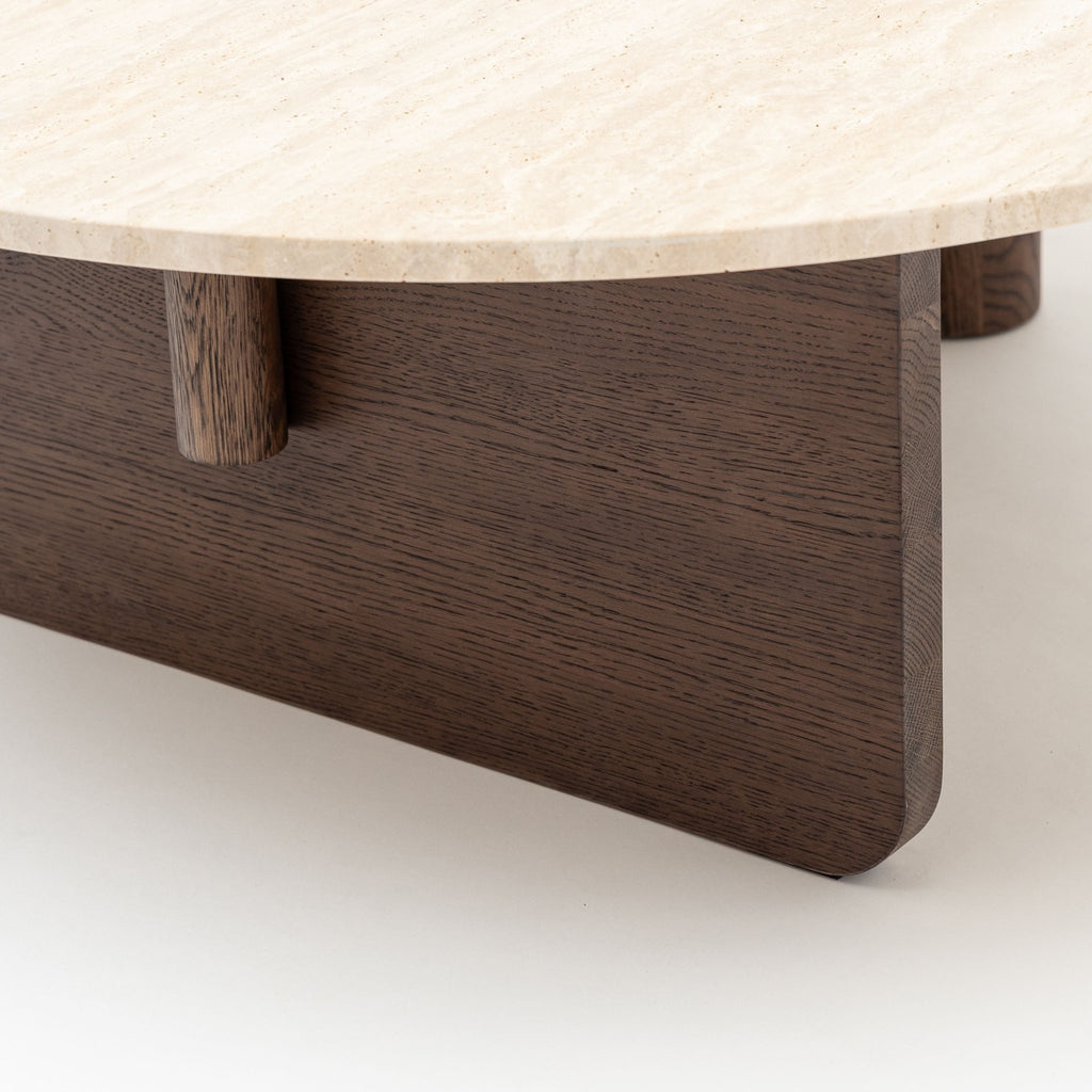 Pivot Round Coffee Table - Espresso Oak & Travertine - Coffee Tables Natadora Loom Collection Dubai