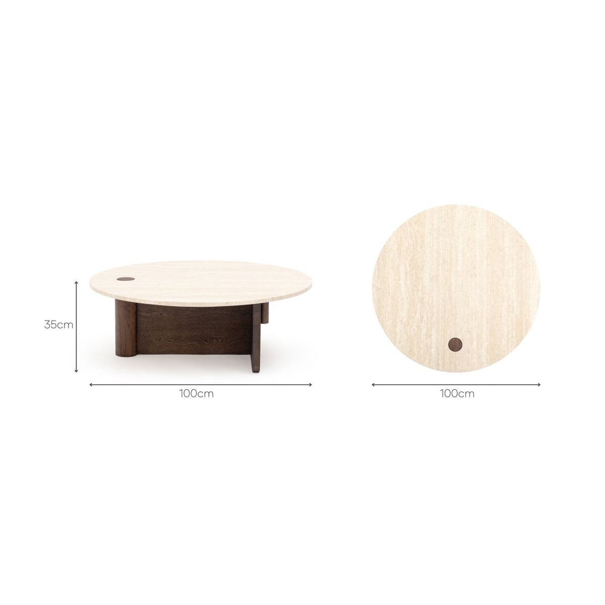 Pivot Round Coffee Table - Espresso Oak & Travertine - Coffee Tables Natadora Loom Collection Dubai