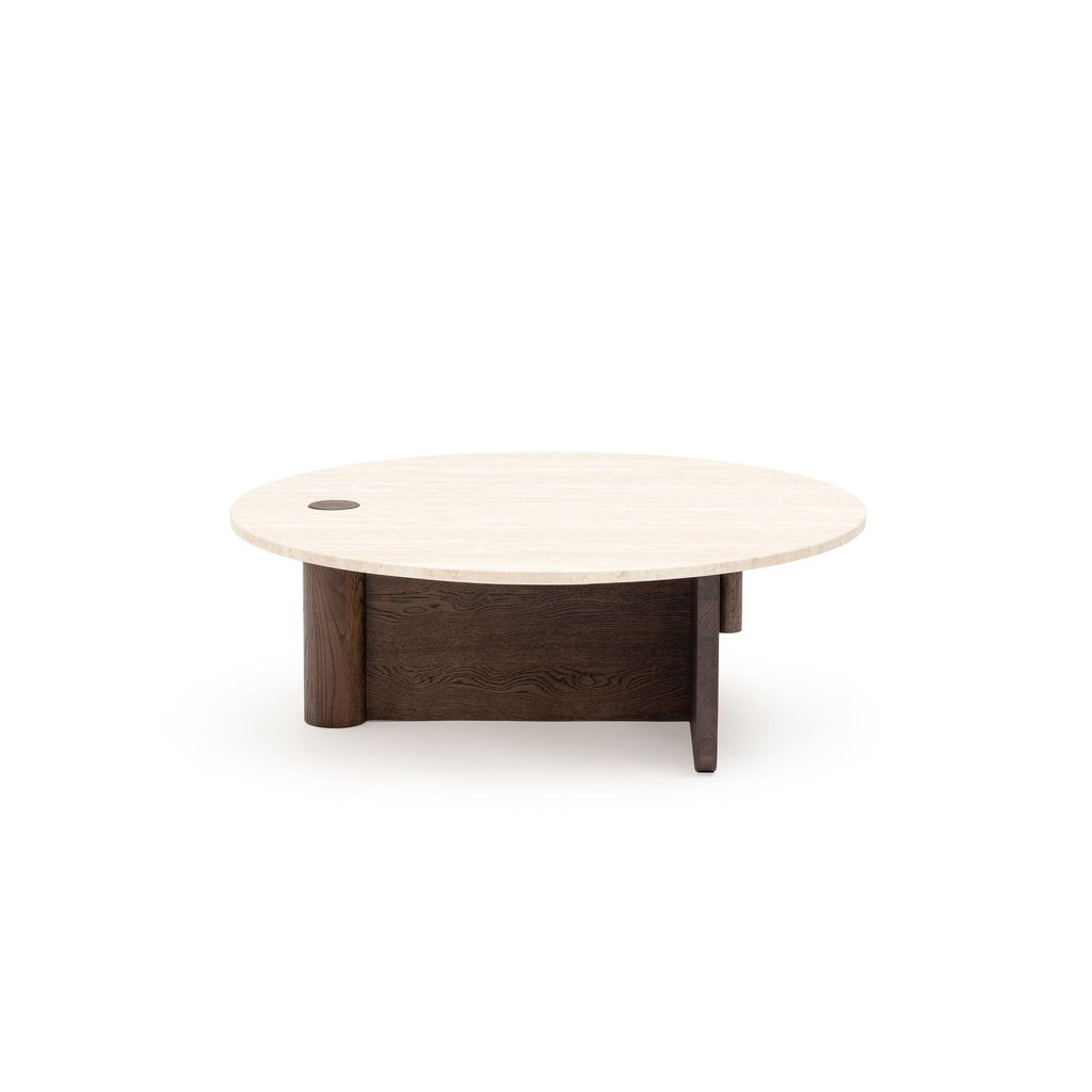 Pivot Round Coffee Table - Espresso Oak & Travertine - Coffee Tables Natadora Loom Collection Dubai