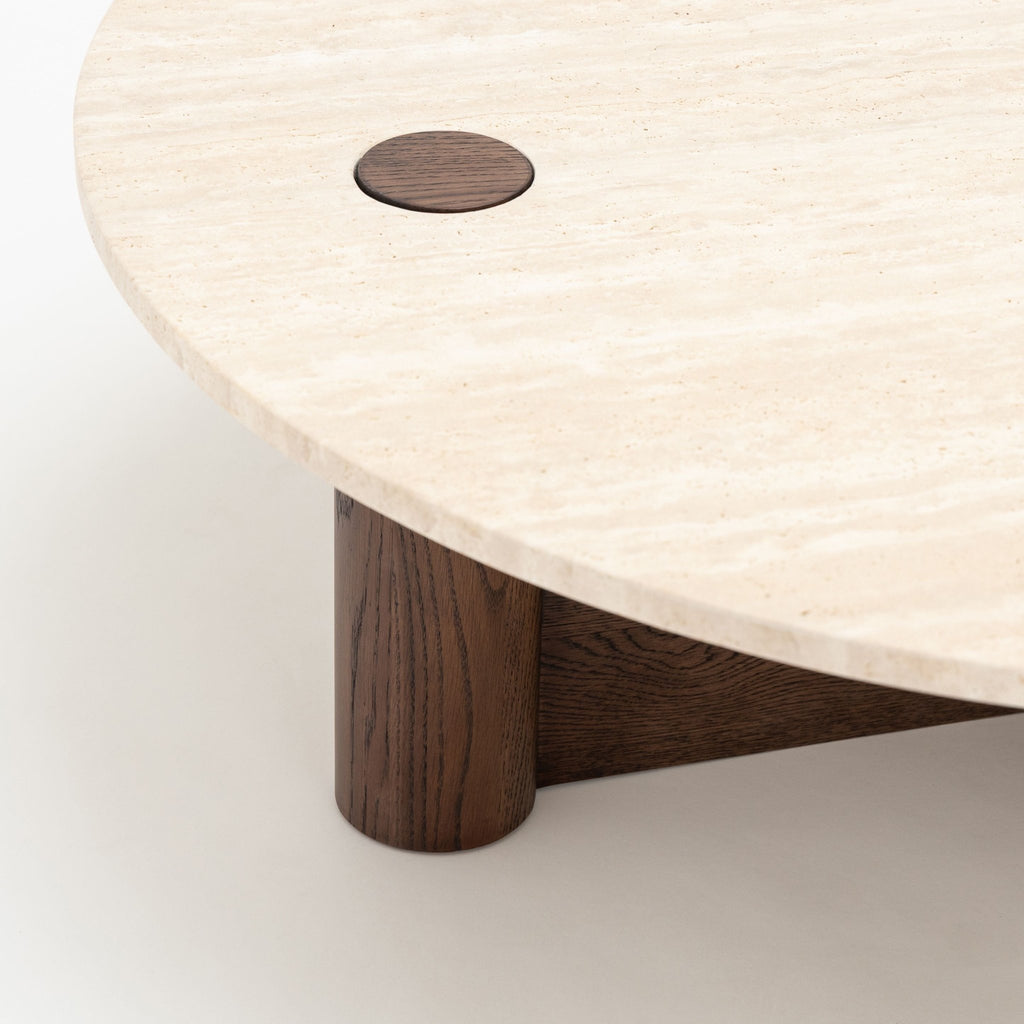 Pivot Round Coffee Table - Espresso Oak & Travertine - Coffee Tables Natadora Loom Collection Dubai