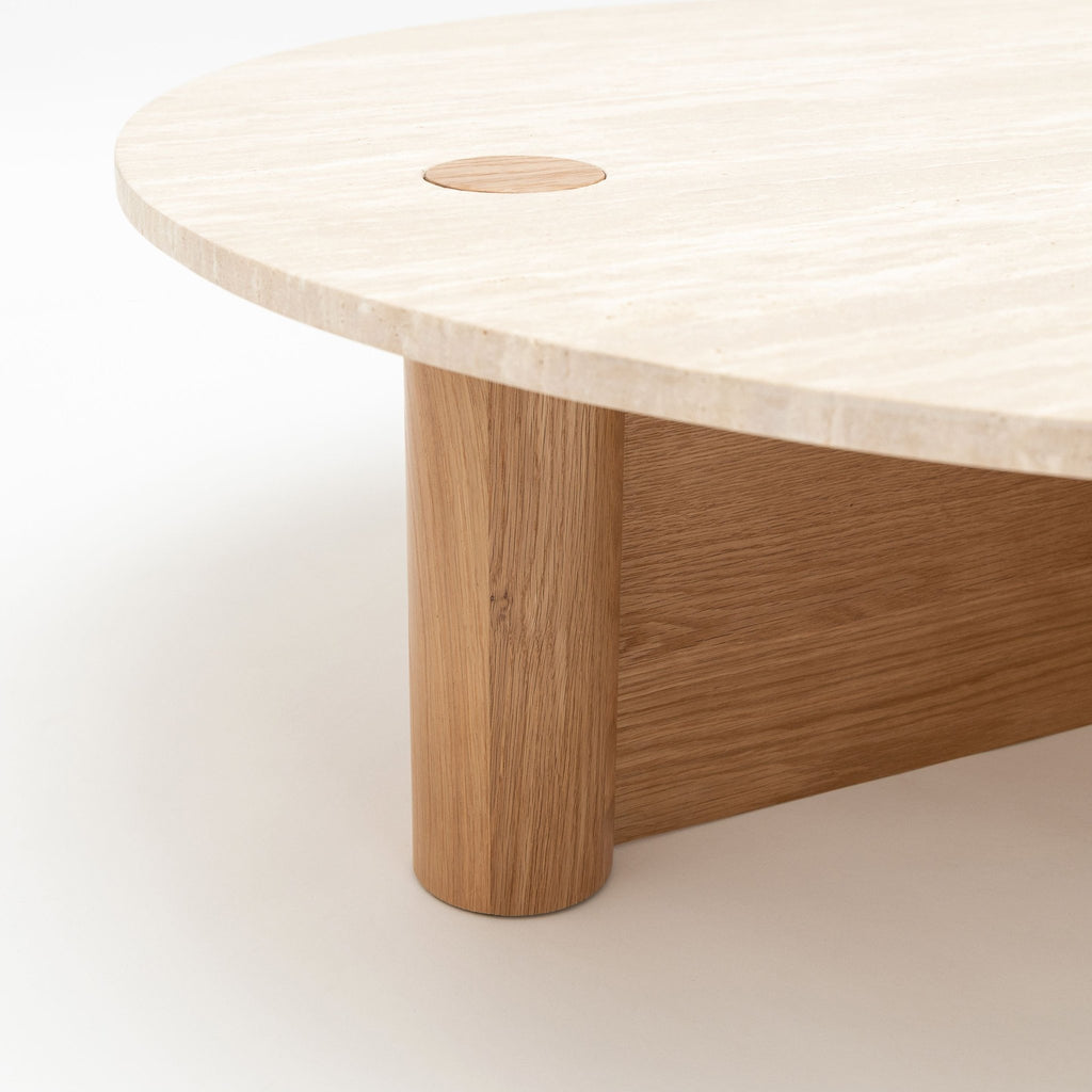 Pivot Round Coffee Table - Light Oak & Travertine - Coffee Tables Natadora Loom Collection Dubai