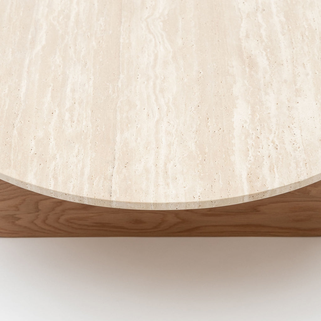 Pivot Round Coffee Table - Light Oak & Travertine - Coffee Tables Natadora Loom Collection Dubai