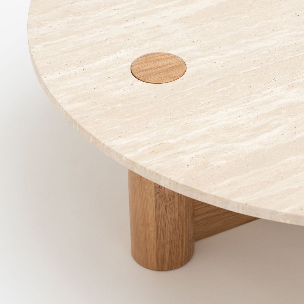 Pivot Round Coffee Table - Light Oak & Travertine - Coffee Tables Natadora Loom Collection Dubai