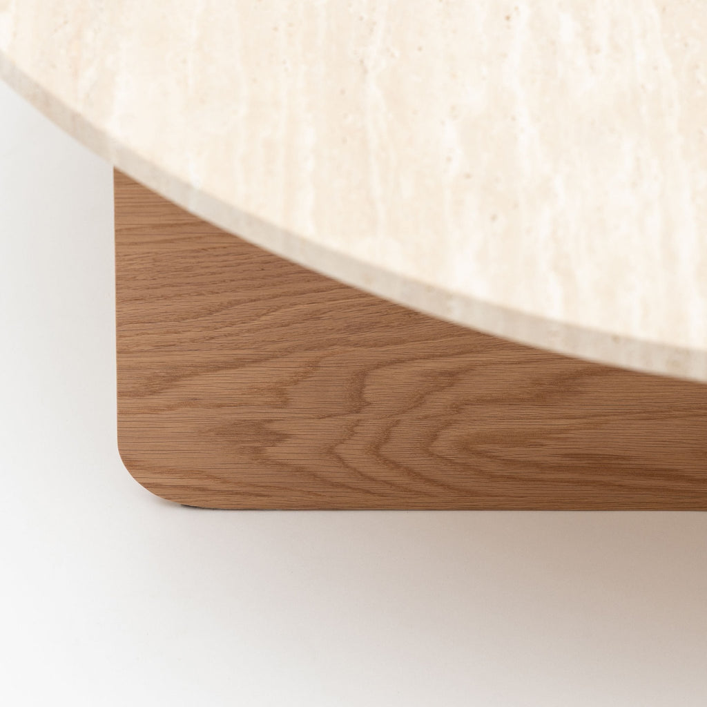 Pivot Round Coffee Table - Light Oak & Travertine - Coffee Tables Natadora Loom Collection Dubai