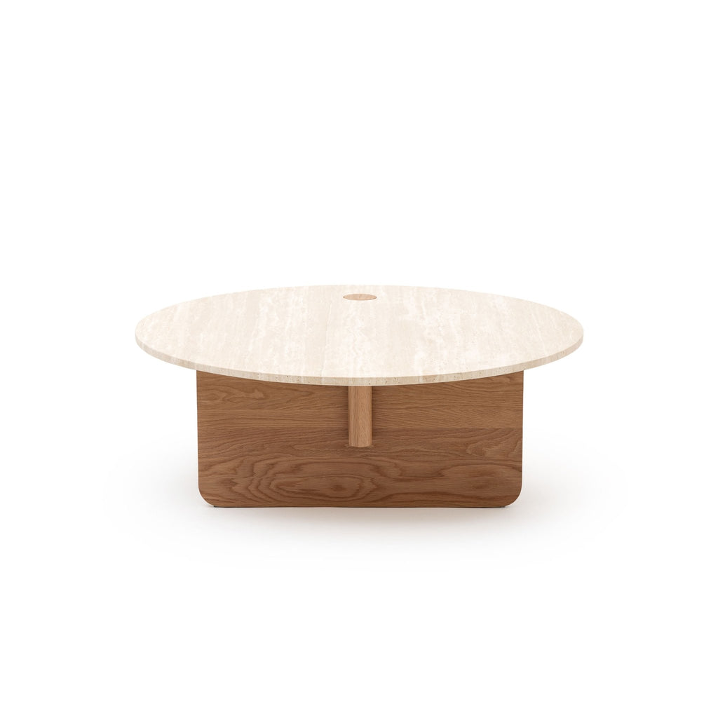 Pivot Round Coffee Table - Light Oak & Travertine - Coffee Tables Natadora Loom Collection Dubai