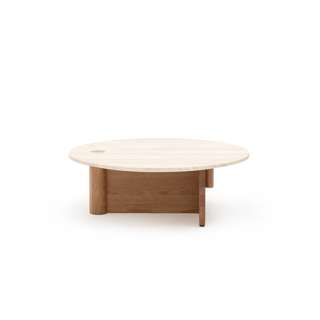 Pivot Round Coffee Table - Light Oak & Travertine - Coffee Tables Natadora Loom Collection Dubai