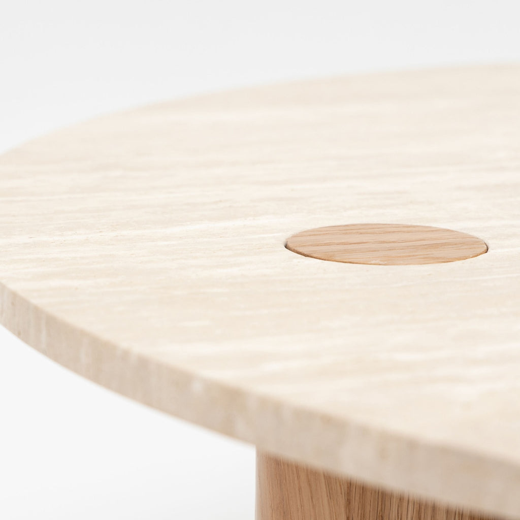Pivot Round Coffee Table - Light Oak & Travertine - Coffee Tables Natadora Loom Collection Dubai
