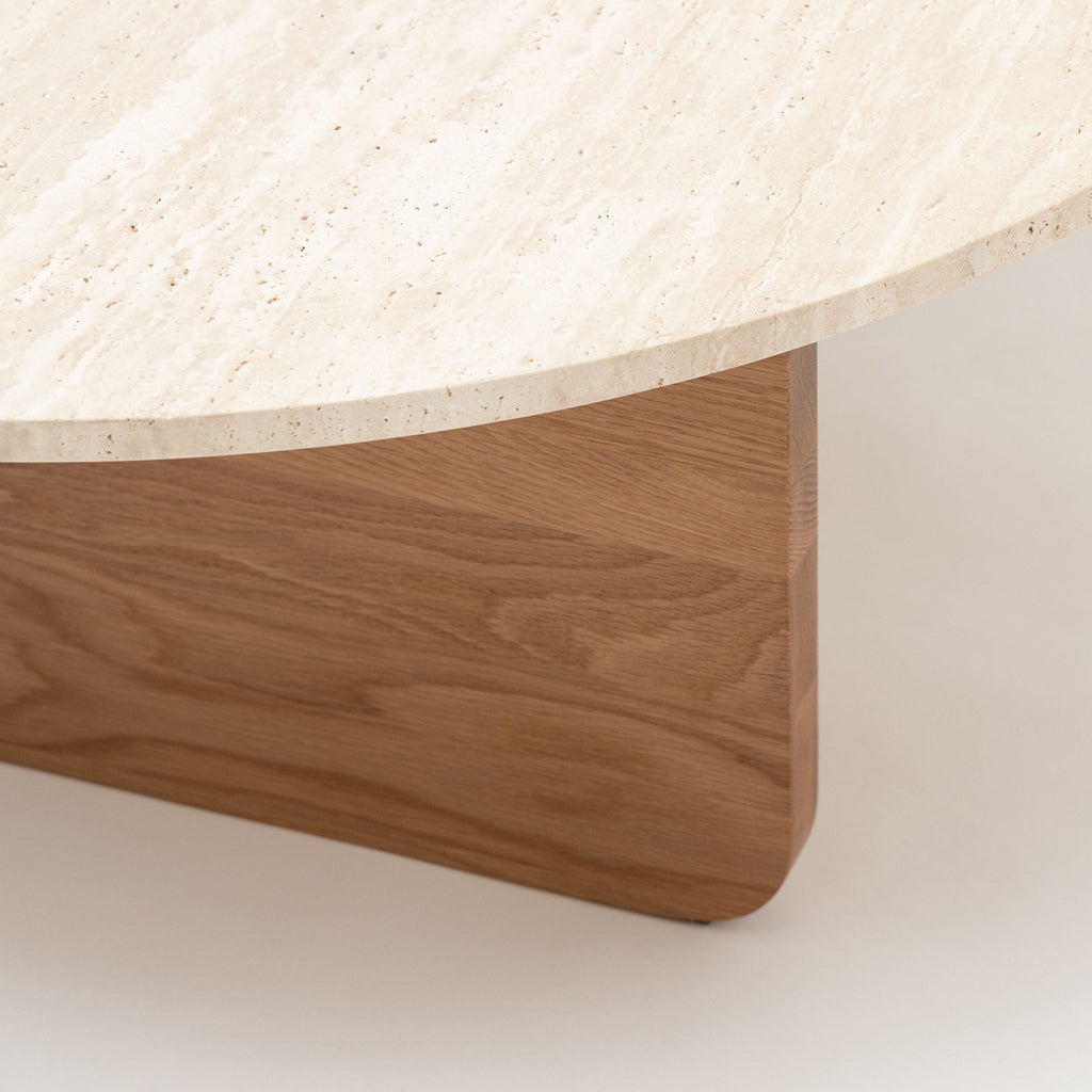 Pivot Round Coffee Table - Light Oak & Travertine - Coffee Tables Natadora Loom Collection Dubai