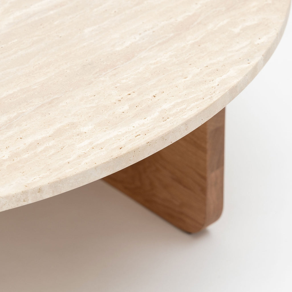 Pivot Round Coffee Table - Light Oak & Travertine - Coffee Tables Natadora Loom Collection Dubai