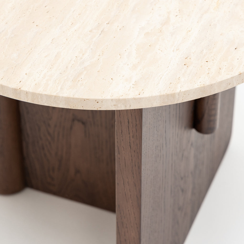 Pivot Side Table - Espresso Oak & Travertine - Side Tables Natadora Loom Collection Dubai