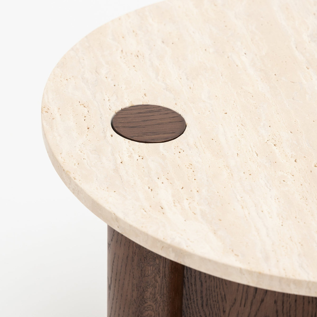 Pivot Side Table - Espresso Oak & Travertine - Side Tables Natadora Loom Collection Dubai