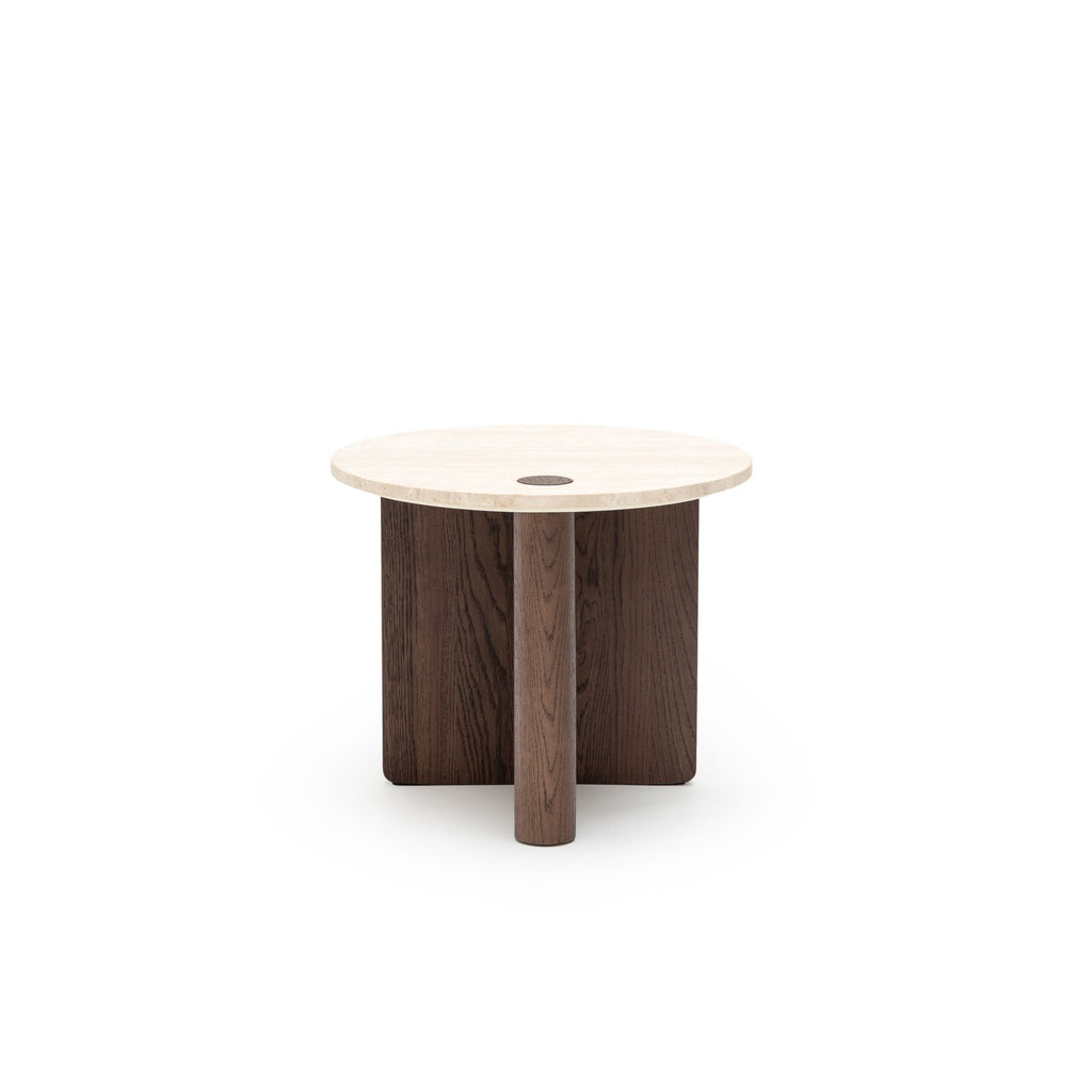 Pivot Side Table - Espresso Oak & Travertine - Side Tables Natadora Loom Collection Dubai