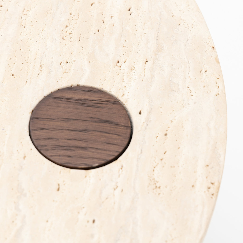 Pivot Side Table - Espresso Oak & Travertine - Side Tables Natadora Loom Collection Dubai