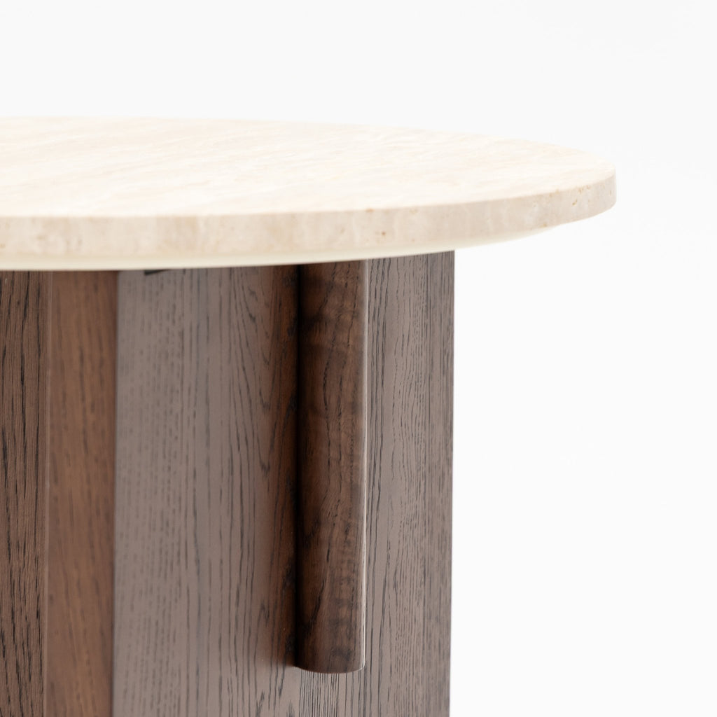 Pivot Side Table - Espresso Oak & Travertine - Side Tables Natadora Loom Collection Dubai