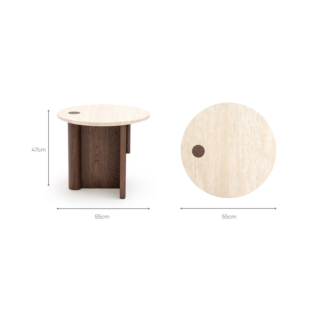 Pivot Side Table - Espresso Oak & Travertine - Side Tables Natadora Loom Collection Dubai