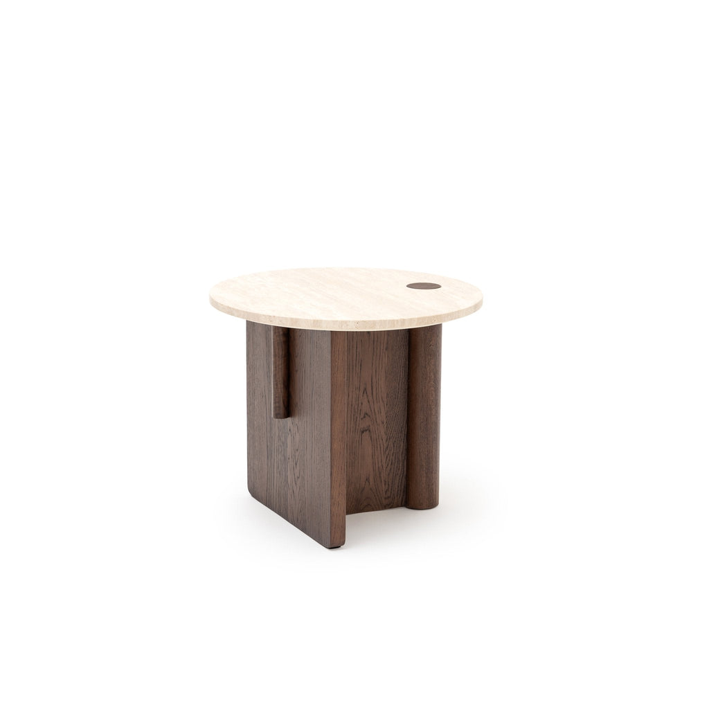 Pivot Side Table - Espresso Oak & Travertine - Side Tables Natadora Loom Collection Dubai