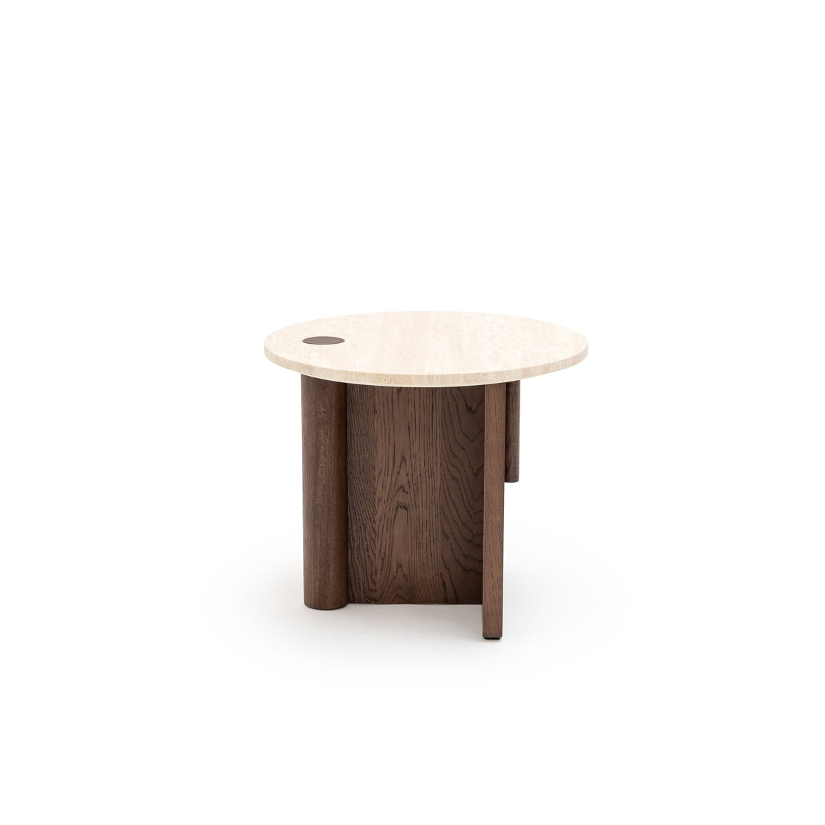 Pivot Side Table - Espresso Oak & Travertine - Side Tables Natadora Loom Collection Dubai