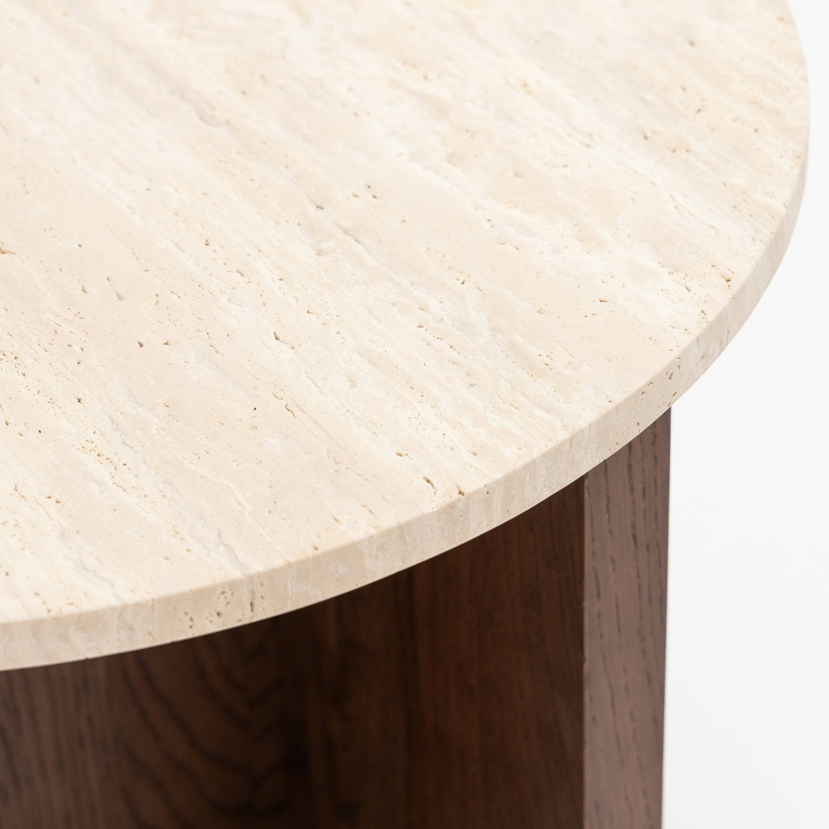 Pivot Side Table - Espresso Oak & Travertine - Side Tables Natadora Loom Collection Dubai