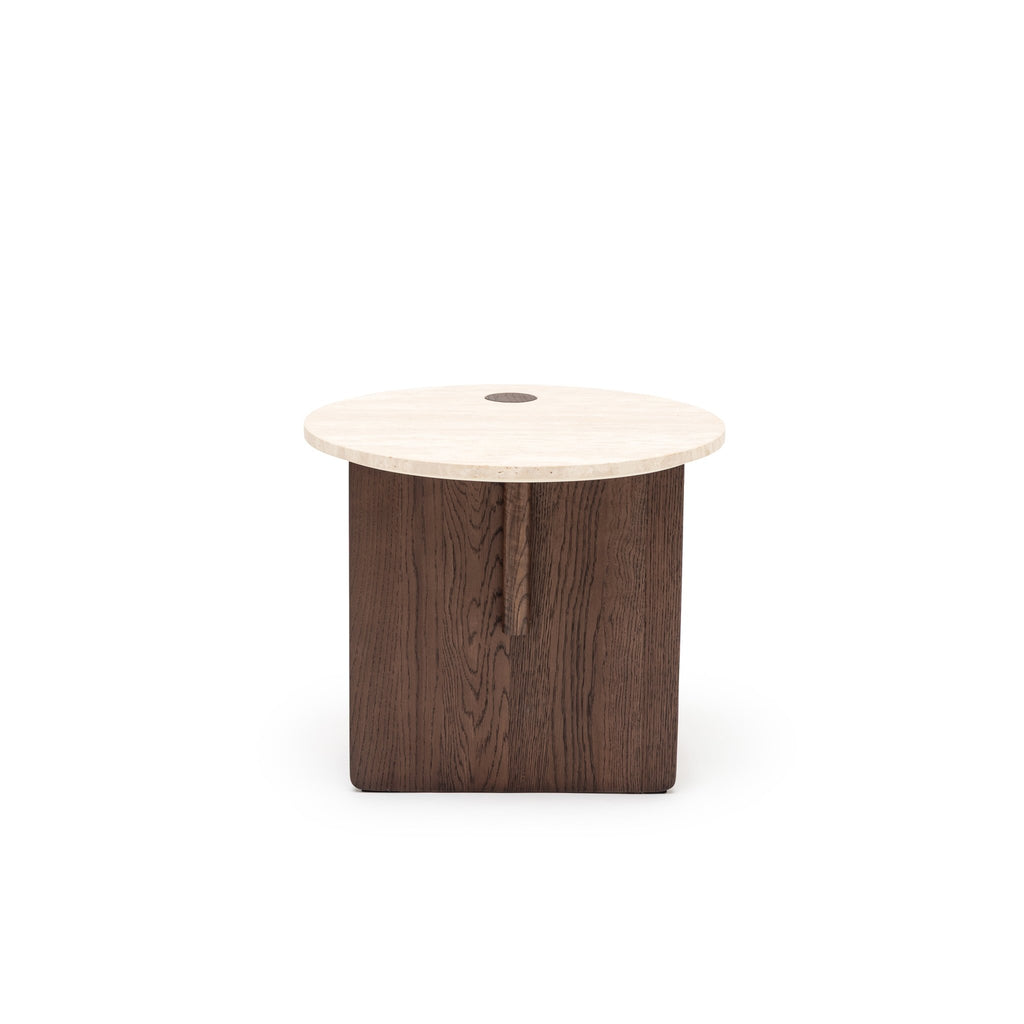 Pivot Side Table - Espresso Oak & Travertine - Side Tables Natadora Loom Collection Dubai