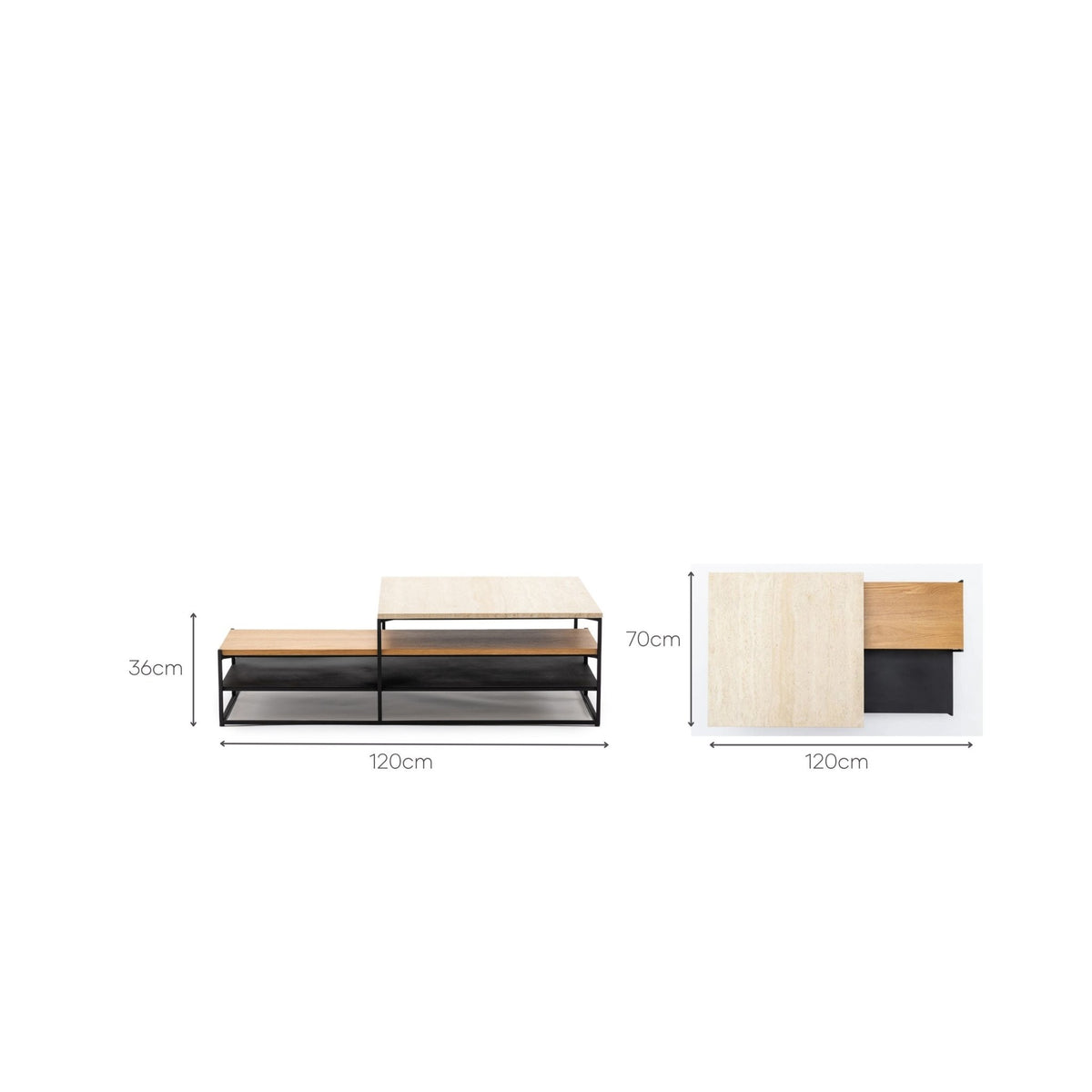 Podium Coffee Table - Travertine & Light Oak - Coffee Tables Tolv Loom Collection Dubai