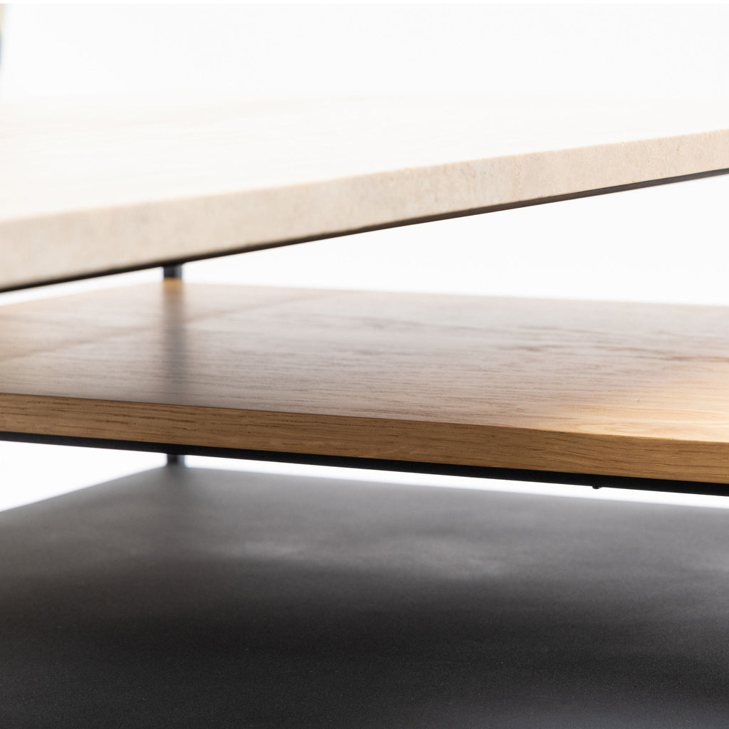 Podium Coffee Table - Travertine & Light Oak - Coffee Tables Tolv Loom Collection Dubai